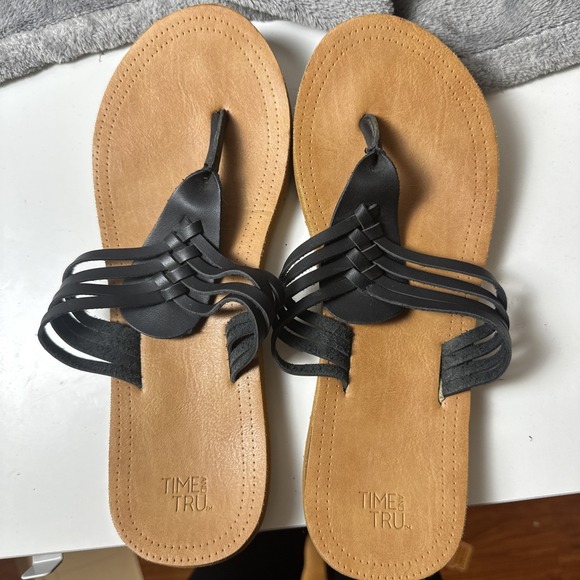 Time and Tru‎ Hooded Thong Sandals Women's L Black Flat Memory Foam Comfort Boho - Picture 7 of 10